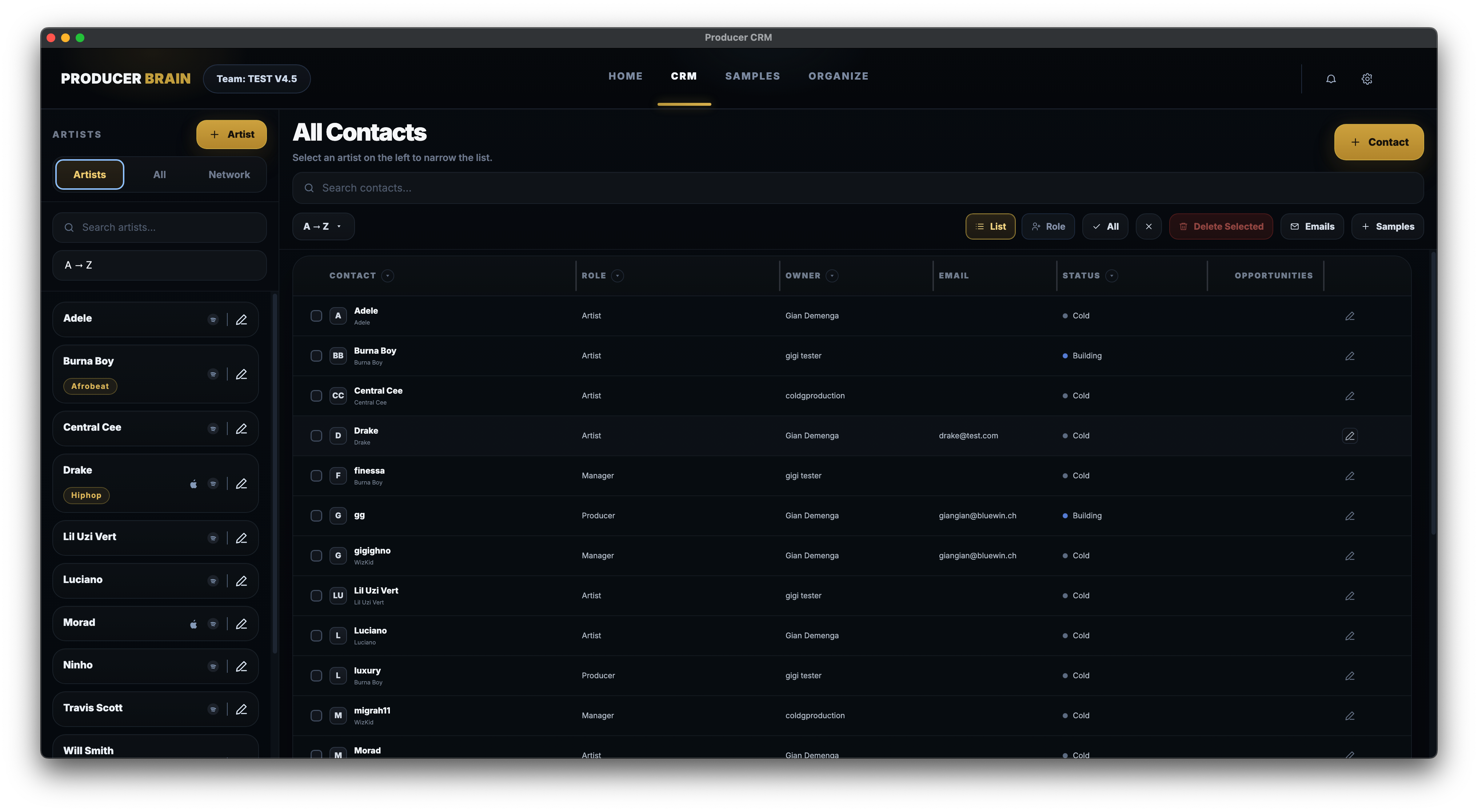 Producer Brain CRM – artist and contact management with touchpoint history for music producers